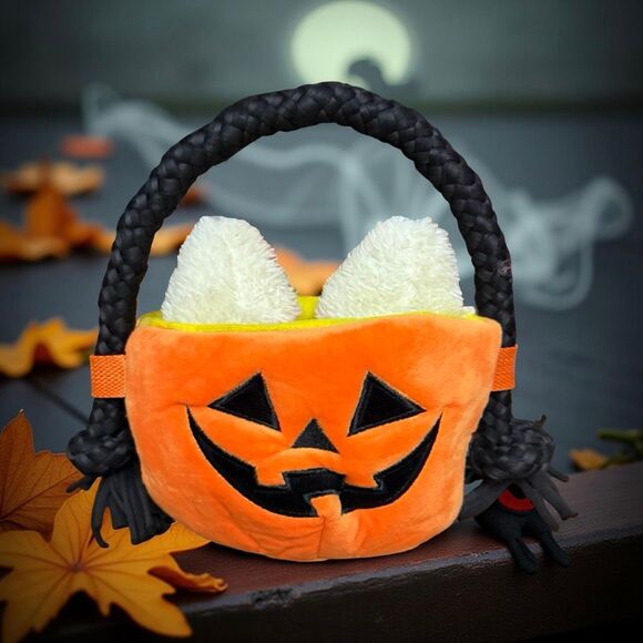 NEW Bark Box Fall Sweet Squeak Swag Bag Candy Corn Pumpkin Plush Basket - Picture 1 of 4
